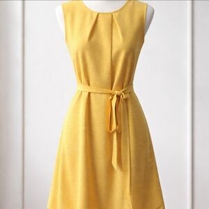 Ann Taylor Sunlit Yellow Sleeveless Belted A-Line Dress